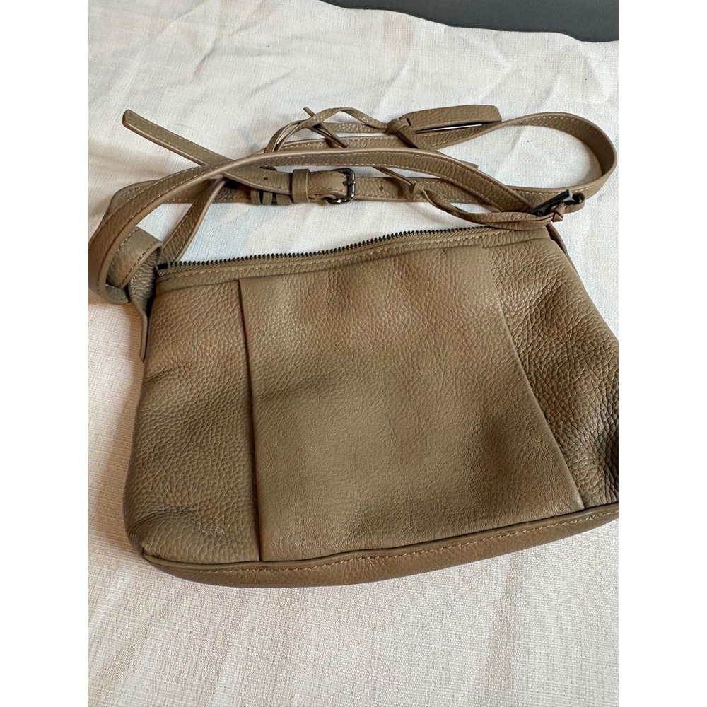 JustFab Taupe Pebbled Vegan Leather Crossbody Bag Floral Lining Adjustable Strap